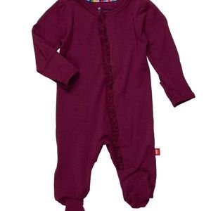 Bordeaux ruffles modal magnetic parent favorite footie, 0-3 months